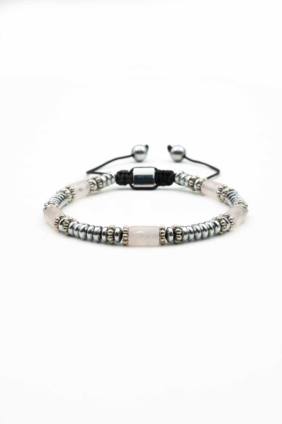 Julenta Doğal Taşlı Gümüş Parçalı Gri Renkli Ayarlanabilir Makrome Erkek Bileklik JLNT11371-1471-G