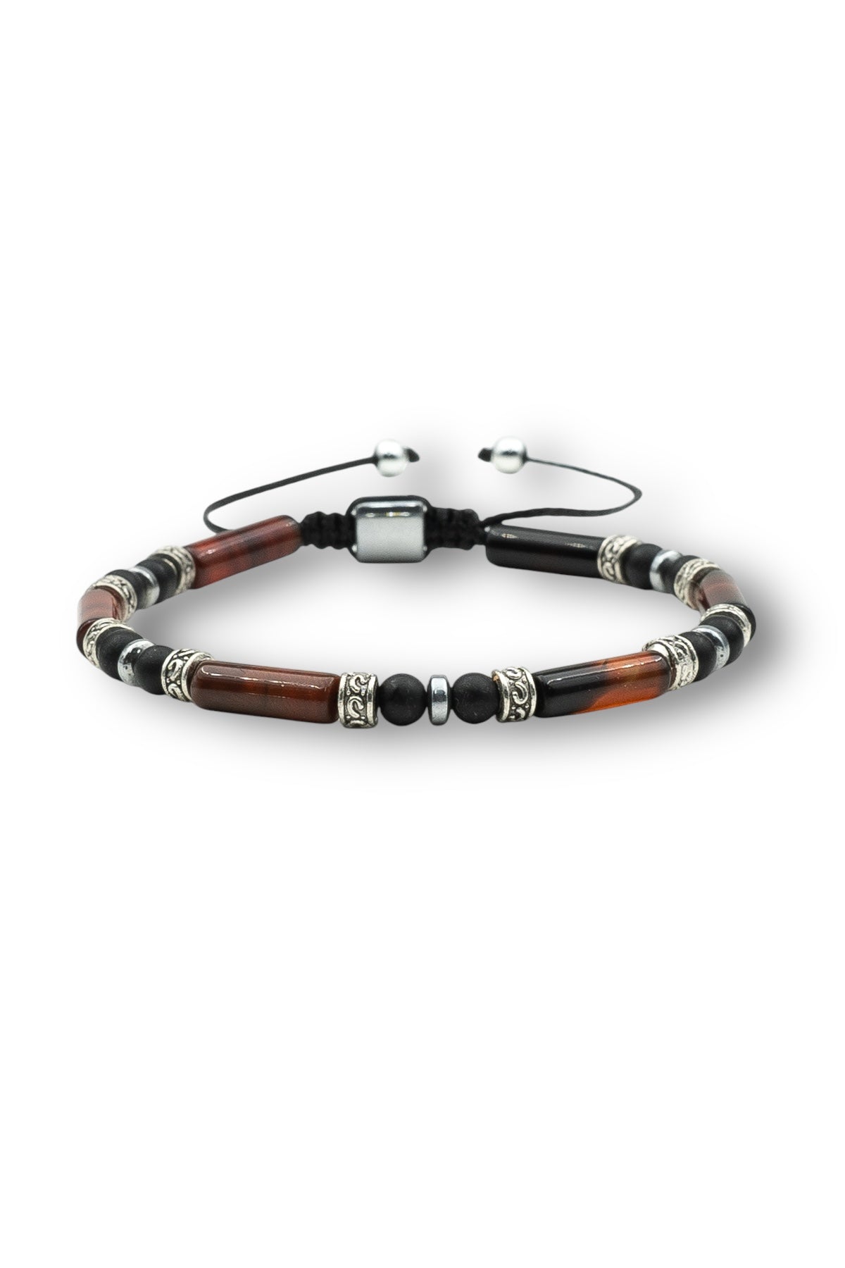 Julenta Doğal Taşlı Siyah-Kahverengi Renkli Ayarlanabilir Makrome Erkek Bileklik JLNT11338-1438-SK