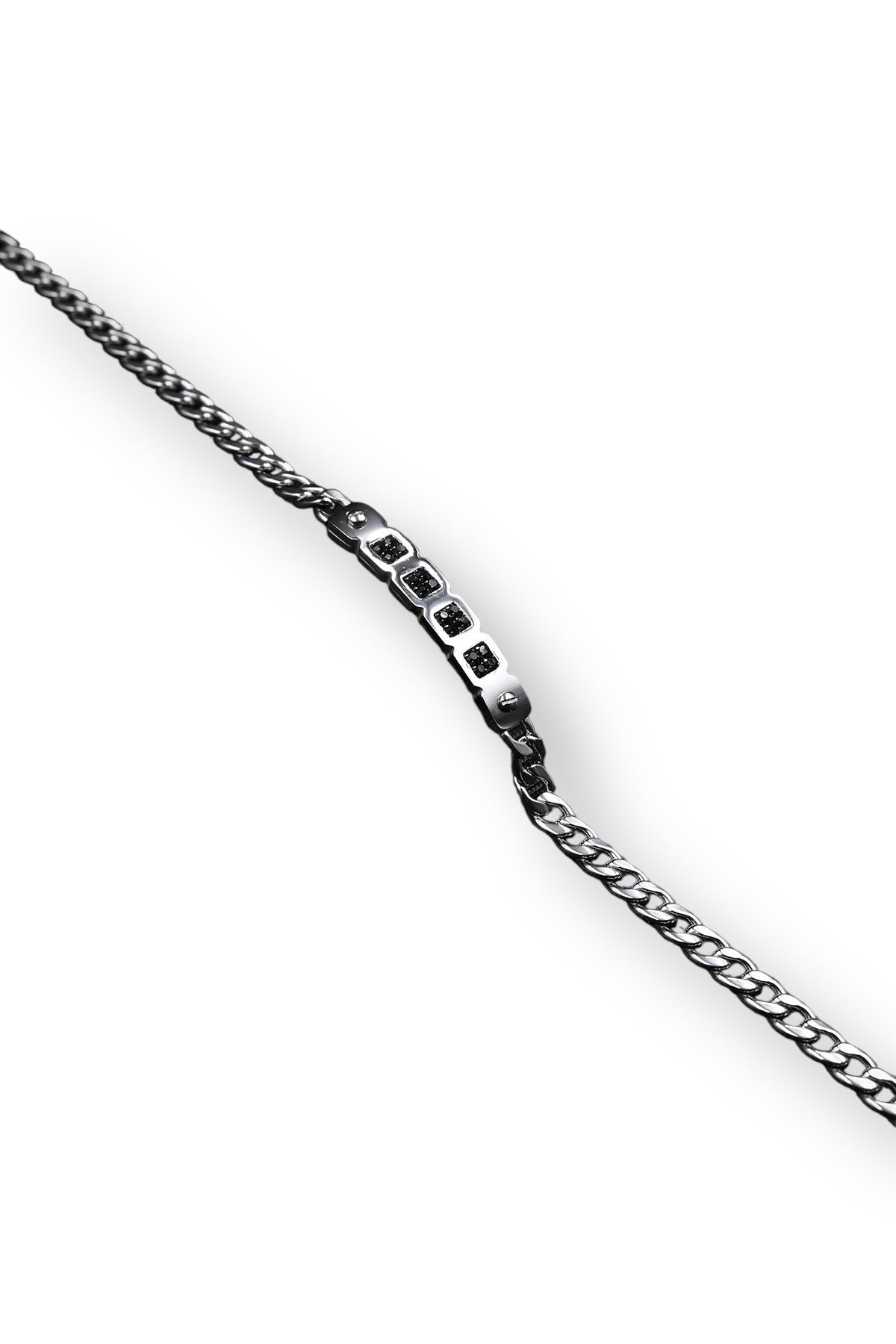 Julenta 316L Çelik İtalyan Model Siyah Zirkon Taşlı Gümüş Renk Erkek Bileklik JLNT12129-3129-AB2