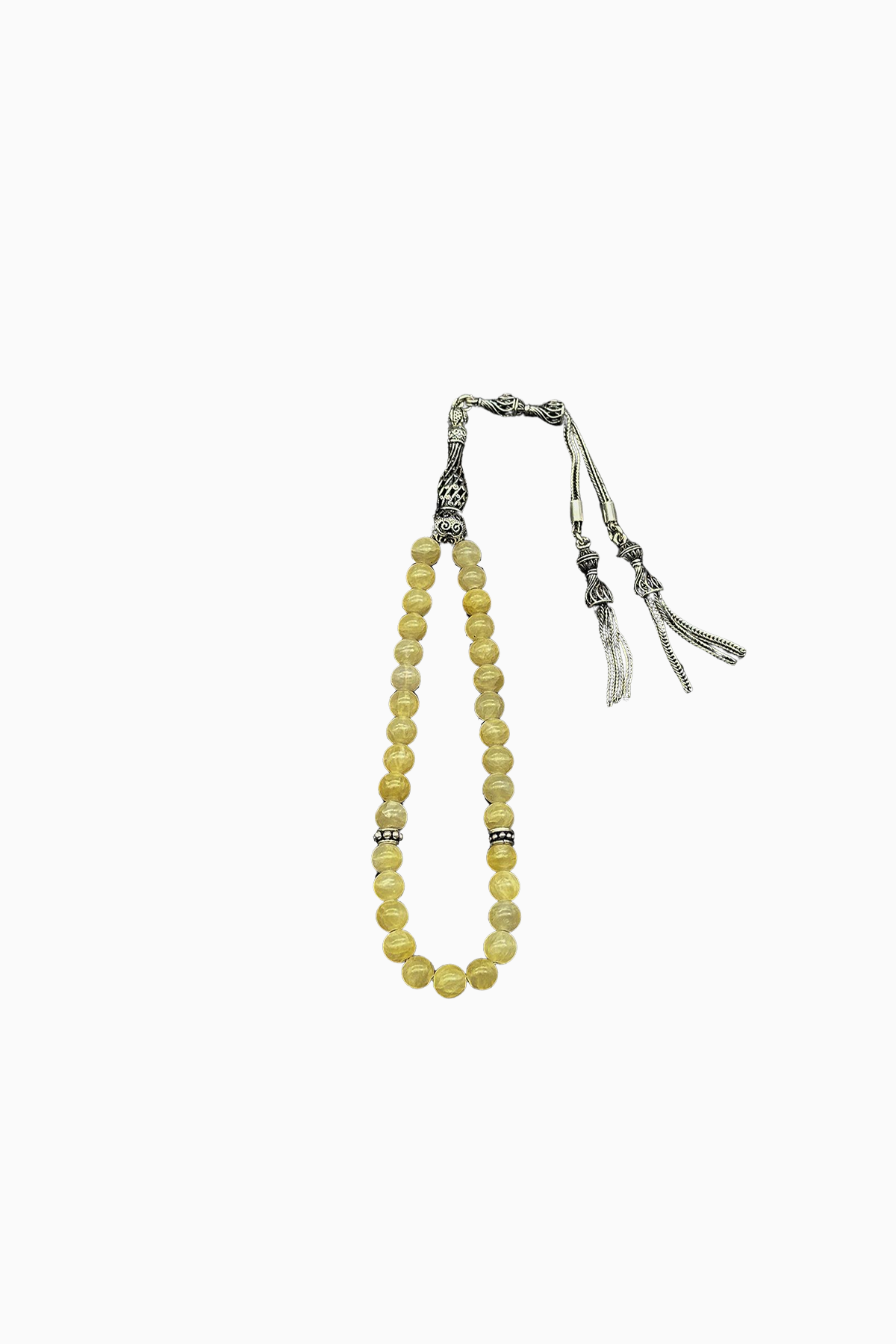 Julenta 925 Ayar Gümüş İmameli Kalsit Doğal Taşlı Sarı Renk Tesbih JLNT80001-101-S3