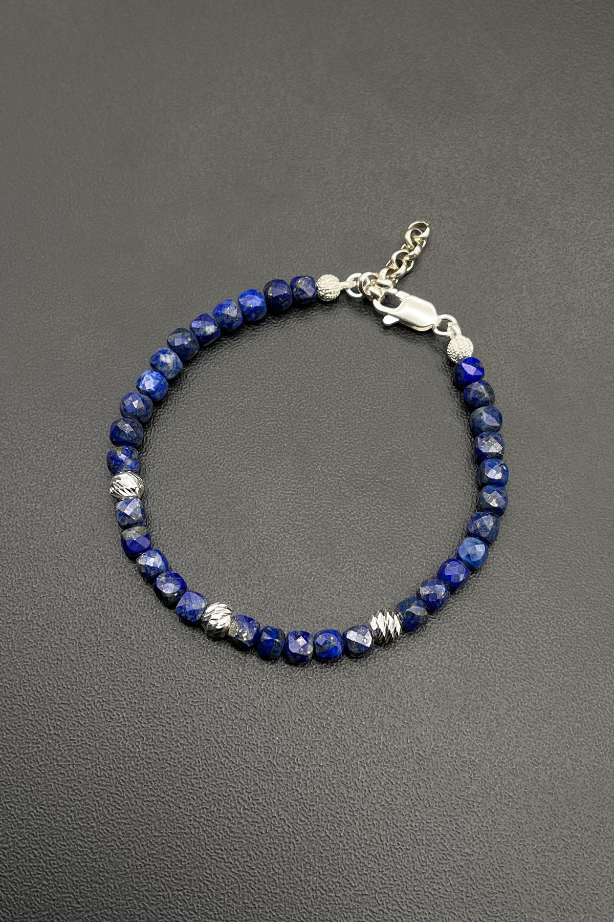 Julenta 925 Ayar Gümüş Lapis Lazuli Taşlı Lacivert Renkli Erkek Bileklik FRJ11801-1901-L